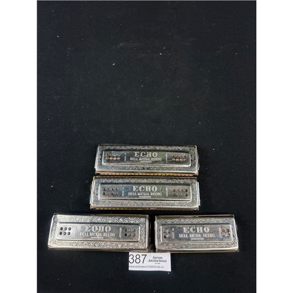Lot of 4 Echo Mh Hohner Harmonica, Different Sizes