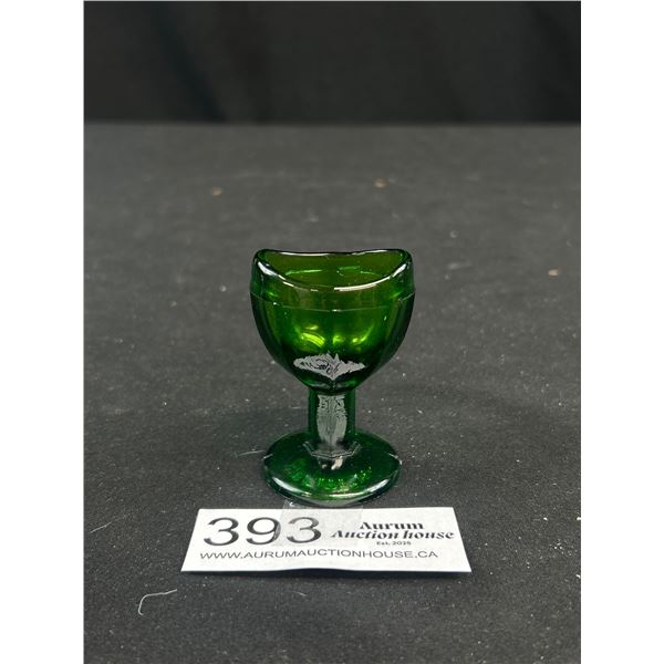 Deep Green Glass Eyebath Marked "British Made"