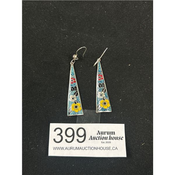 Very Nice Older Sterling + Framework Drop Earrings (Almost 2" Long)