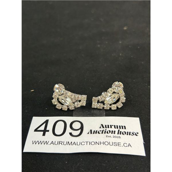 Unusual Sterling + Rhinestone 1950s "Jayker" Earrings