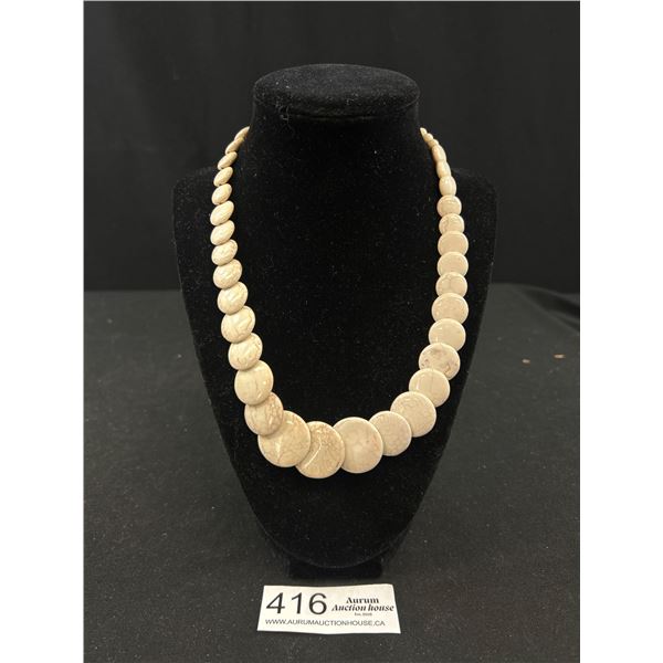 Great Petrified or Fossil Coral Discs + Beads Necklace w/ Original Closure 19" Length