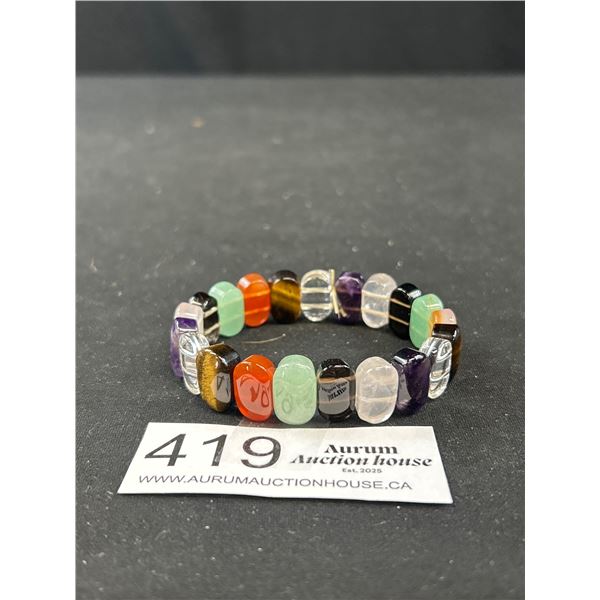 Beautiful Variety Polished Genuine Gem Stones Stretch Bracelet, Good Condition Rose Quartz, Tigereye