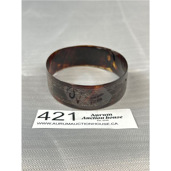 Vintage Hand Engraved Tortoise Shell Expandible Bangle