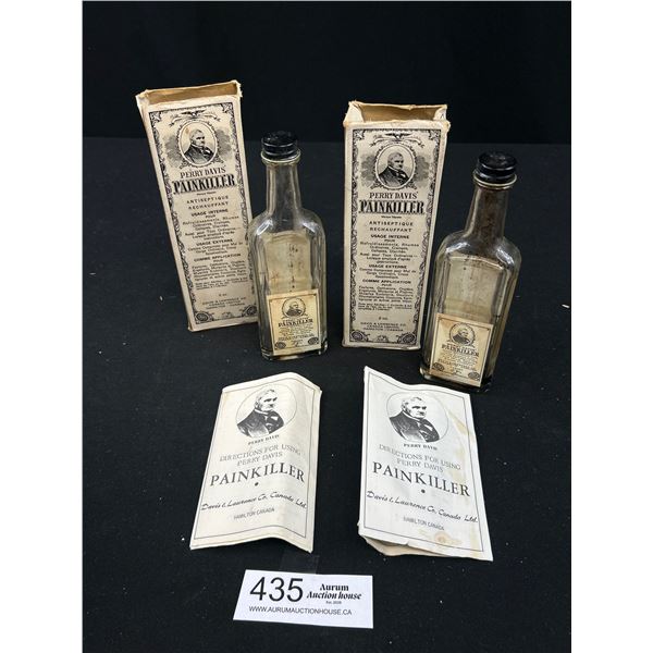 2 Antique Perry Davis Painkiller Bottles in Original Boxes, Great Display