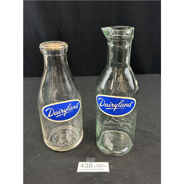 2 Older Dairyland Embossed and Labelled Milk Bottles