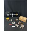 Image 1 : Old White Owl Cigar Box Filled w/ Misc Collectibles and Harley Davidson Miller Draft Tin Sign