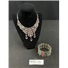 Image 1 : Vintage Rhinestones Necklace + Open Cuff Bangle
