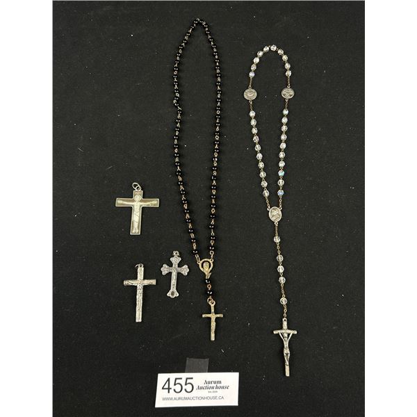 Antique Rosary + Several Crucifix Cross Pendants