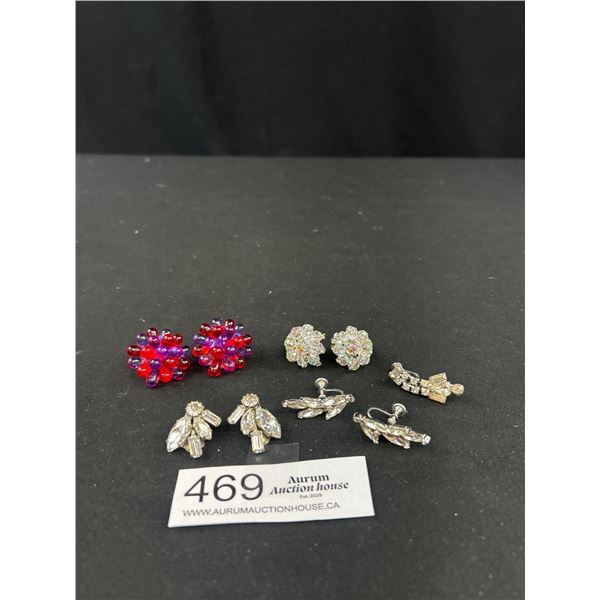 4 Pair of Vintage Earrings Rhinestones Crystal etc