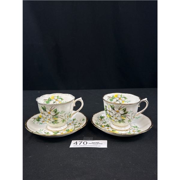 2 Vintage Royal Albert Dogwood Cups + Saucers