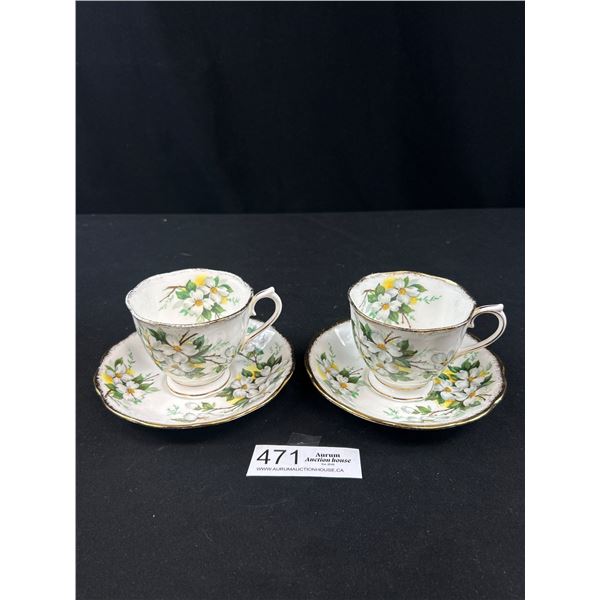 2 Vintage Royal Albert Dogwood Cups + Saucers