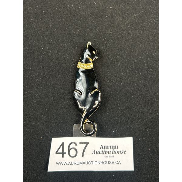 Very Cool 1960s Black Cat Brooch Over 3" Long