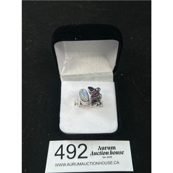 Stunning Sajen 925 Sterling Silver Ring w/ Various Gem Stones Size 6.5"