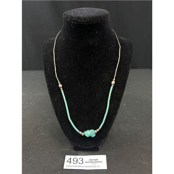 Vintage 1950s Liquid Silver + Tuqouise Necklace