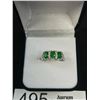Image 2 : Beautiful 925 Sterling Silver Ring Set w/ 3 Green Stones + Small White Stones Size 8.5
