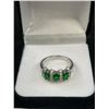 Image 3 : Beautiful 925 Sterling Silver Ring Set w/ 3 Green Stones + Small White Stones Size 8.5