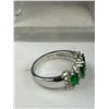 Image 4 : Beautiful 925 Sterling Silver Ring Set w/ 3 Green Stones + Small White Stones Size 8.5
