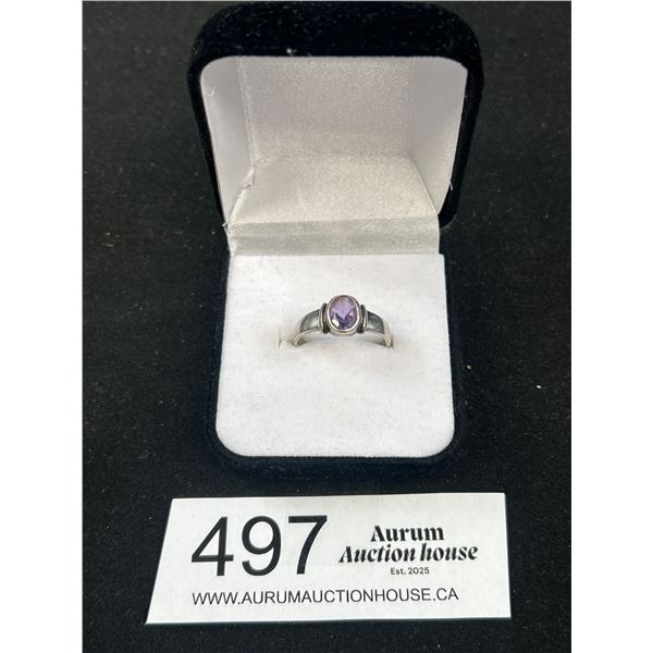 925 Sterling Silver w/ Amethyst Stone Ring Size 9