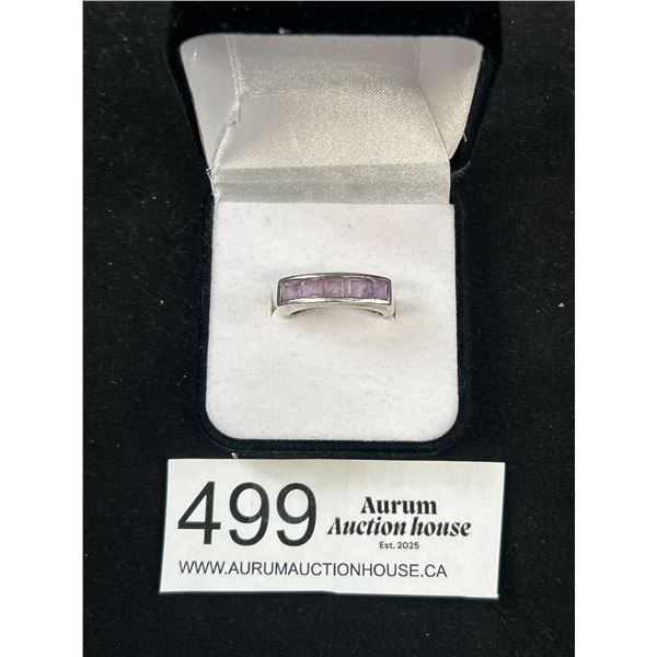 925 Sterling Silver w/ 5 Genuine Amethyst Stones Ring, Marked 925 Size 8