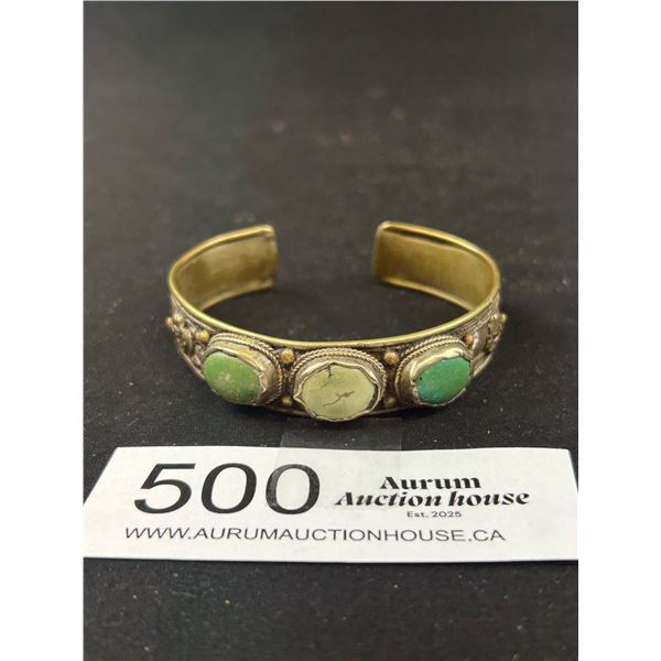 Vintage Silver w/ Gem Stones Open Cuff Bangle Condition As Found