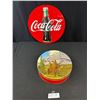 Image 1 : Vintage RCMP Biscuit Tin + Coca Cola Tin 14" Diameter