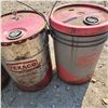 Image 3 : Texaco bucket of varsol and oil bucket partially filled and 2 vintage motor oil cans
