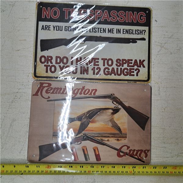 2 11.5" tin garage signs