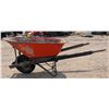 Image 1 : Red Vintage Wheel Barrel (wood handles) 40"x26"x26"Tall