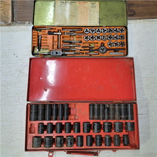 Tap and die set and set of sockets