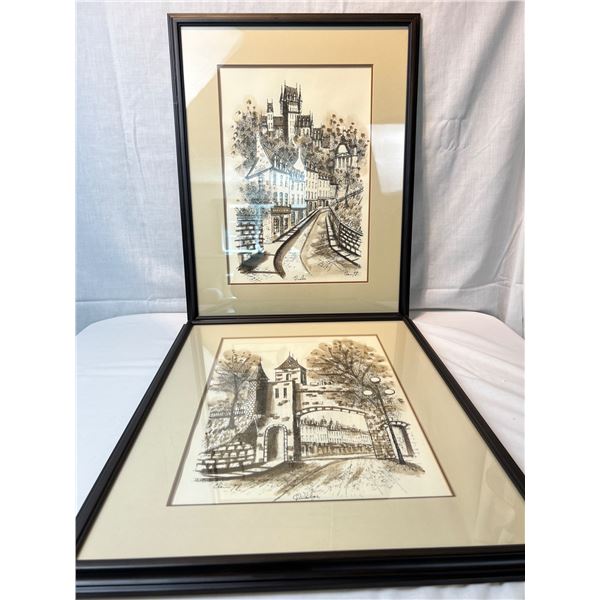 Framed City Scape Watercolor Art