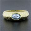 Image 2 : MAZ 14k Yellow Gold Oval Bezel Aquamarine Solitaire Textured Cocktail Band Ring