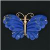 Image 2 : Vintage 14K Gold Custom Cut Carved Lapis Lazuli Butterfly Brooch Pin Pendant