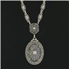 Image 3 : Antique Art Deco 14K Gold Camphor Glass Diamond Filigree Link Pendant Necklace