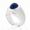 Image 9 : Men's 14K White Gold Oval Cabochon Bezel Set Lindy Star Sapphire Brushed Ring