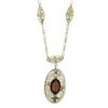Image 2 : Antique Art Deco 14k Tri Color Gold Marquise Garnet Filigree Pendant Necklace