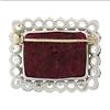 Image 3 : Vintage Platinum Floral Carved Ruby 2.88 ctw Old European Diamond Halo Pin Brooc