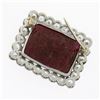 Image 4 : Vintage Platinum Floral Carved Ruby 2.88 ctw Old European Diamond Halo Pin Brooc