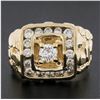 Image 2 : Men's Solid 14K Yellow Gold 1.26 ctw Diamond Solitaire & Halo Nugget Style Ring