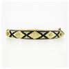 Image 1 : Vintage 14k Gold .18 ctw Diamond Black Enamel Engraved Hinged Open Bangle Bracel