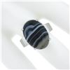 Image 3 : New 14k White Gold 18.2x13mm Oval Cabochon Gray Banded Agate Solitaire Ring