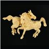 Image 2 : 14K Yellow Gold DETAILED Textured 3D Dual Horse w/ Pave Ruby Eyes Pin Brooch