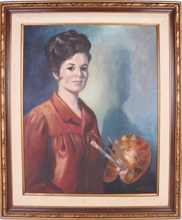 OIL ON CANVAS DEPICTING A FEMALE ARTIST BY LETITA