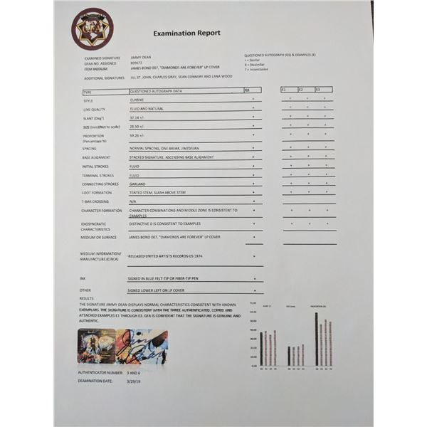 James Bond Diamonds Are Forever Signed Soundtrack LP. GFA Authenticated