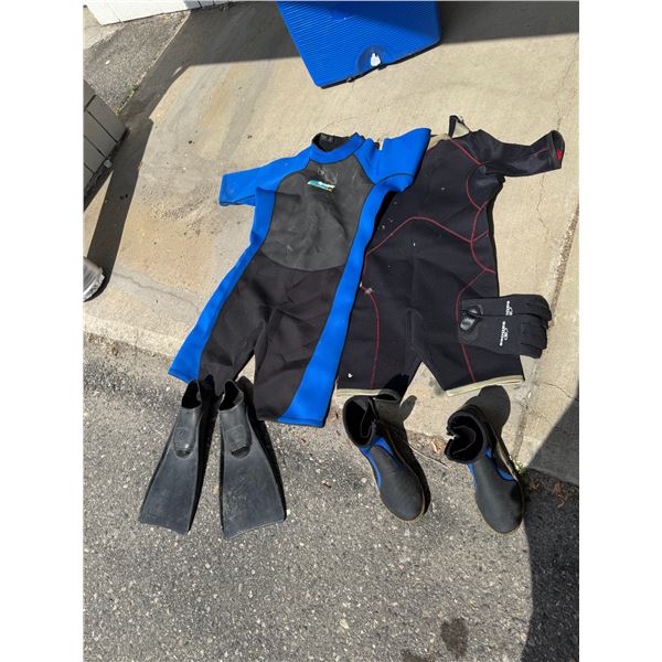 Wet suits, flippers, and other