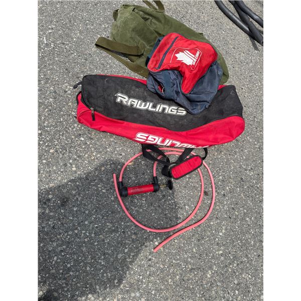 Ski bag, baseball bag and canvas bag, and pump