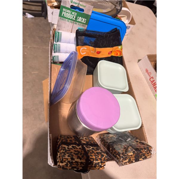 Produce sacks and coasters and containers