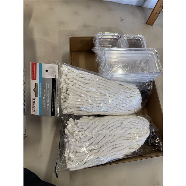 Cotton mop, heads, and small storage containers