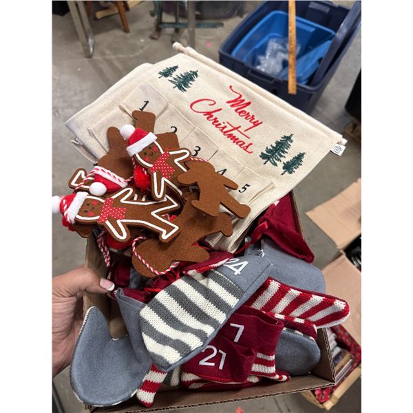 Advent calendar items and gingerbread decor