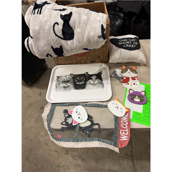 Cat items, soft, fuzzy, blanket tray, and other items