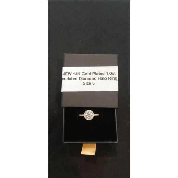 14K Gold plated halo ring- size 6